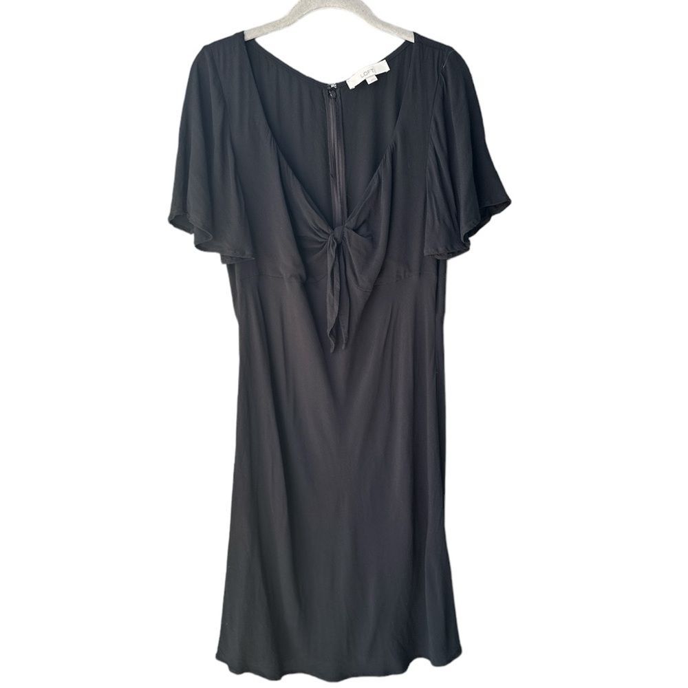 LOFT Black Dress V-Neck Front Tie Size L